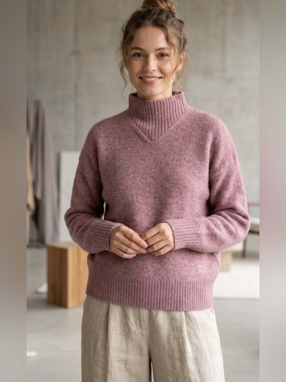 Madewell Cozy Mock Turtleneck Sweater in Dusty Mauve Wool blend Alpaca